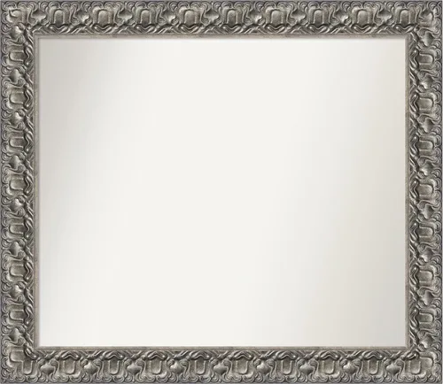 Vista 190 de Amanti Art Espejo de baño plateado para sobre fregadero, 26 x 26 pulgadas, espejo cuadrado de níquel pulido, marco de madera tradicional mediano, se
