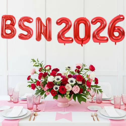 Vista 3 de TONIFUL Decoraciones de graduación de enfermeras 2026, globos rojos BSN 2026 de 16 pulgadas, pancarta BSN 2026 para clase de 2026, globos