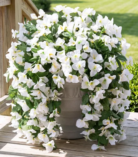 Vista 20 de Flores artificiales de Bouganville falsas para decoración al aire libre, 2 piezas de flores falsas de seda con vides largas colgantes resistentes a