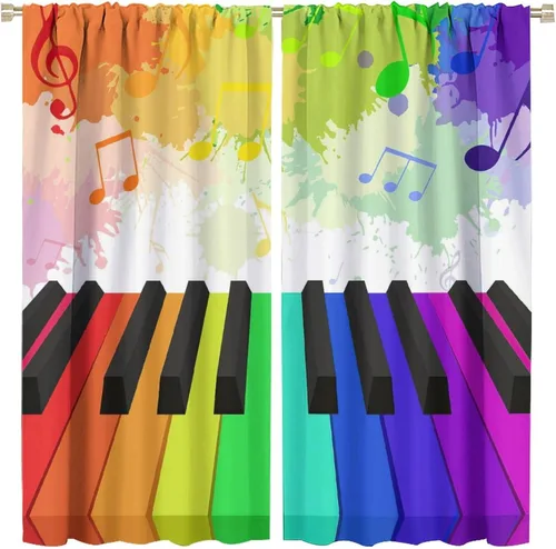 Vista 15 de Cortinas opacas abstractas de arco iris, pintura de color arcoíris con gotas, diseño gráfico creativo con bolsillo para barra, para sala de estar