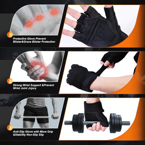 Vista 3 de Guantes de levantamiento de pesas, guantes de gimnasio para hombres y mujeres, protección completa de la palma para deportes, levantamiento