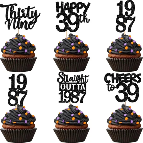 Vista 115 de 30 piezas negras para cupcakes de 10.º cumpleaños con purpurina Ten Happy 10 Straight Outta 2016 para saludos a 10 años 10 cumpleaños, boda Negro