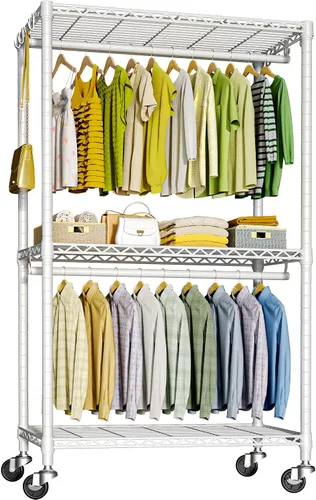 Vista 10 de FUTASSI P3 Perchero Enrollable, Estantes para Colgar Ropa, Perchero Resistente con Ruedas, Organizador de Clóset Portátil Independiente de 39.4