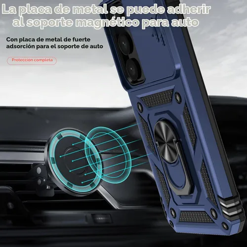 Vista 4 de Funda para Samsung Galaxy S24 Plus, funda de plástico duro de goma de silicona suave con cubierta de lente de cámara deslizante, anillo giratorio