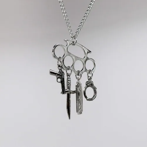 Vista 4 de Real Metal Knucks Charm - Collar con colgante de plata con cuatro mini dijes adicionales Metal