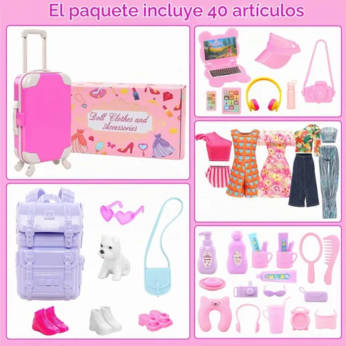 Vista 2 de Juego de 40 accesorios de viaje para muñecas de 11.5 pulgadas