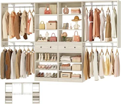 Vista 15 de Sistema de armario con cajón: sistema organizador reversible de madera de 5 pies con 2 varillas para colgar y estante ajustable, organizadores