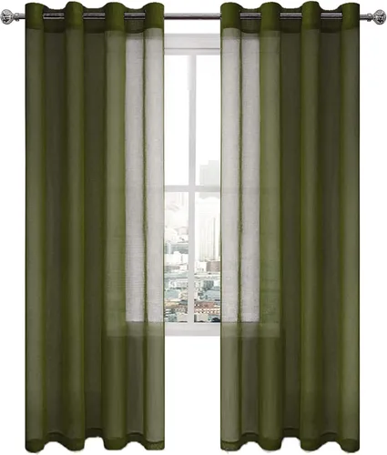 Vista 59 de DWCN Cortinas traslúcidas color verde frijol para sala de estar y dormitorio - Cortinas voile con aspecto de lino sintético con ojales en la parte
