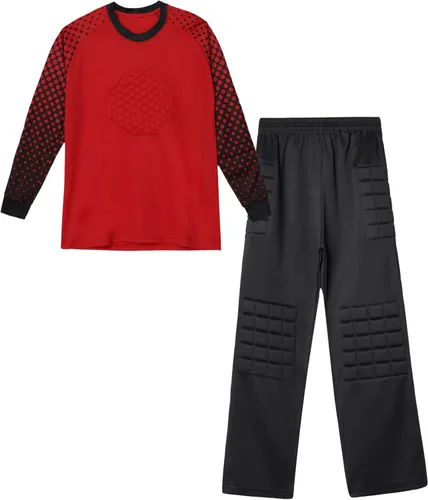 Vista 5 de TiaoBug Conjunto de camiseta y pantalones de fútbol acolchados para niños y niños, camisa de portero de manga larga, uniforme de entrenamiento