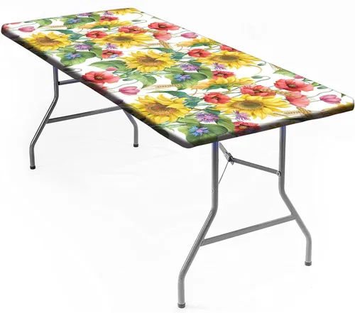 Vista 21 de Mantel rectangular elástico ajustable, con textura de madera de granja, cubierta de mesa de poliéster para mesa de bufé, picnic, cafeterías Mantel