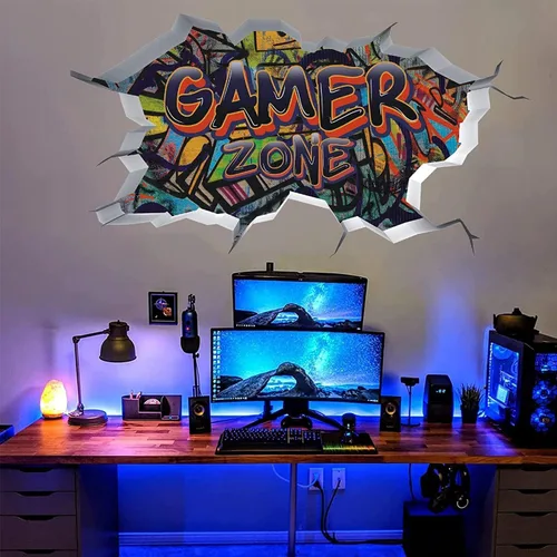 Vista 8 de TOARTI Adhesivos de pared 3D de juegos, calcomanías de pared para juegos para habitación de niños, zona de juegos para niños, papel tapiz de video