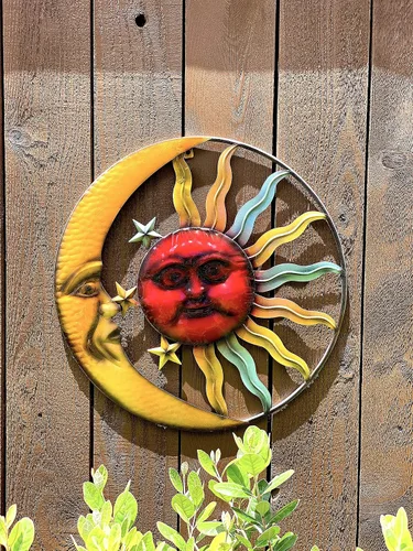 Vista 5 de STC World Sunface Moon Stars Celestial Metal Art Interior Exterior Wall Garden Decor 20