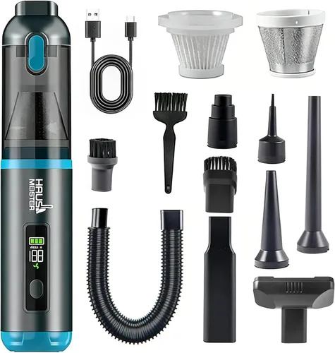 Vista 9 de HAUSMEISTER Airflex Go - Aspiradora inalámbrica para automóvil de 16000 Pa, aspiradora de mano 4 en 1 con plumero e inflador, mini aspiradora