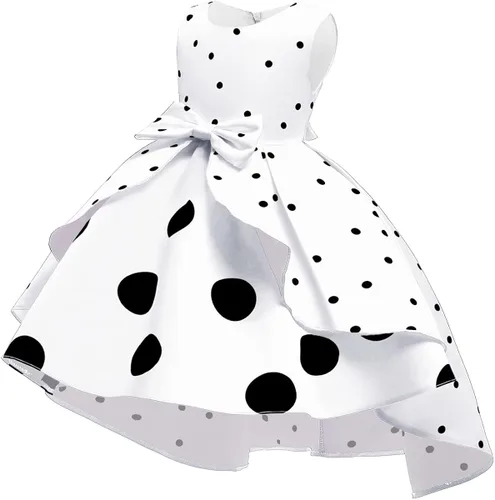 Vista 3 de IMEKIS Kids Girls Dalmatian Costume White Dress with Headband Tail Halloween Cosplay Toddler Baby Birthday Outfit Photo Shoot