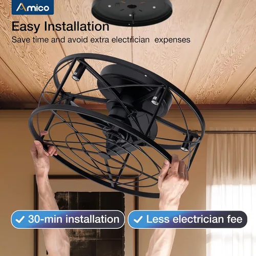 Vista 8 de Amico Ventiladores de techo enjaulados de 20 pulgadas con luces sin aspas