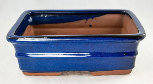 Vista 6 de Maceta rectangular para bonsái, cactus y suculentas, 10 x 8 x 3.25 pulgadas + bandeja + malla, esmaltada azul oscuro