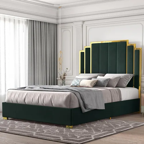 Vista 11 de HOWE Base de cama tapizada tamaño Queen de 61 pulgadas con borde chapado en Negro