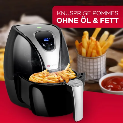 Vista 5 de alpina Hot air fryer, fryer, roasting, frying, grilling, roasting and frying, up to 80% less fat, 2-4 people, 2.4 liters, black