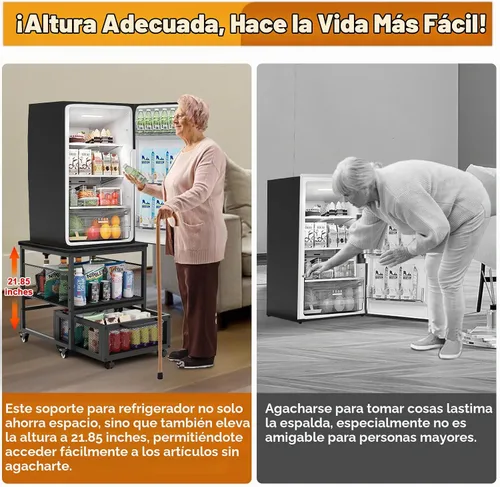 Vista 5 de Mini soporte para refrigerador de 21 x 21 pulgadas con almacenamiento, mini mesa de refrigerador resistente con 4 ruedas bloqueables para cafetería