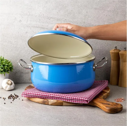 Vista 9 de VITA - Horno holandés de 6 cuartos de galón (azul) con tapa para todas las estufas (esmalte sobre acero), apto para lavavajillas y horno hasta 500