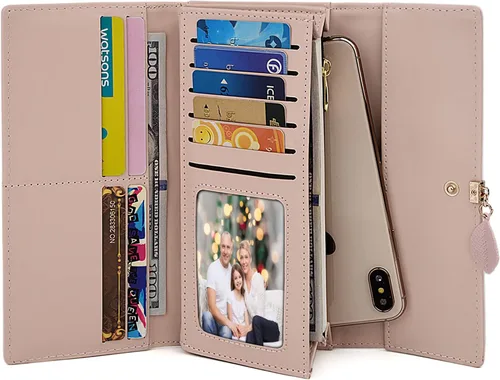 Vista 149 de UTO - Cartera pequeña RFID de piel sintética con dije de hoja, cierre de cremallera y tarjetero.