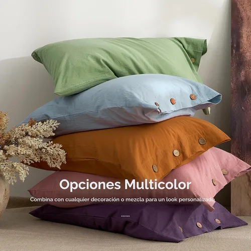 Vista 8 de JELLYMONI Fundas de almohada 100% algodón lavado, estándar, cierre de botón Naranja ámbar