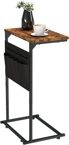 Vista 7 de Mesa auxiliar en forma de C, mesa auxiliar pequeña con bolsa de almacenamiento para sofá, mesa de sofá con marco de metal para sala de estar
