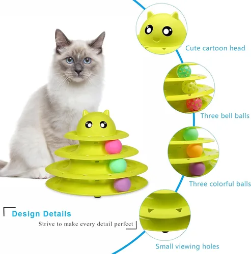 Vista 4 de UPSKY Juguete Rodillo para Gatos Tornamesa de 3 Niveles Juguete para Gatos con Pelotas con Seis Pelotas Coloridas Juguetes Interactivos para Gatitos