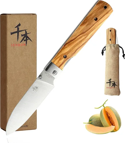 Vista 9 de SENBON Cuchillo de chef plegable de bolsillo ultra afilado de acero inoxidable 440A, cuchillo de utilidad para pelar, cuchillo de fruta, mango