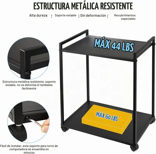 Vista 4 de Liitrton Soporte de torre para computadora, soporte de PC de 2 niveles con ruedas bloqueables, soporte para CPU debajo del escritorio para oficina