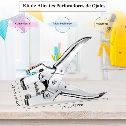 Vista 4 de Kit de herramientas para ojales, alicates para ojales, plata, 3/16 pulgadas Plateado