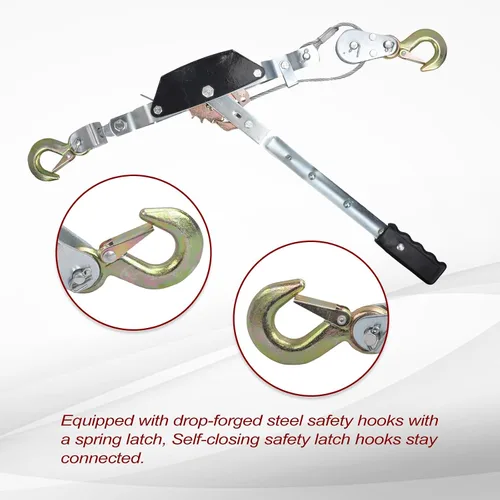 Vista 4 de Cable de acero de 2 toneladas de alta resistencia de 2 ganchos, extractor de potencia de doble engranaje Come Along con herramienta de trinquete