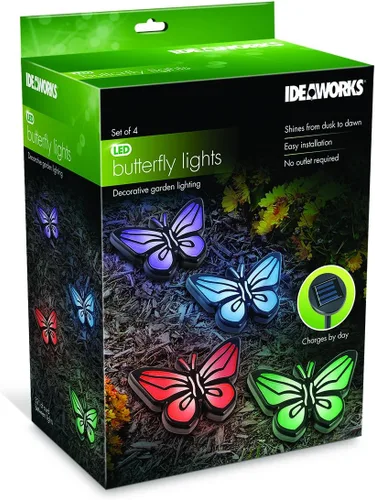 Vista 5 de IdeaWorks Juego de 4 luces de mariposa que funcionan con energía solar, se encienden automáticamente al anochecer y se apagan al amanecer, cada luz