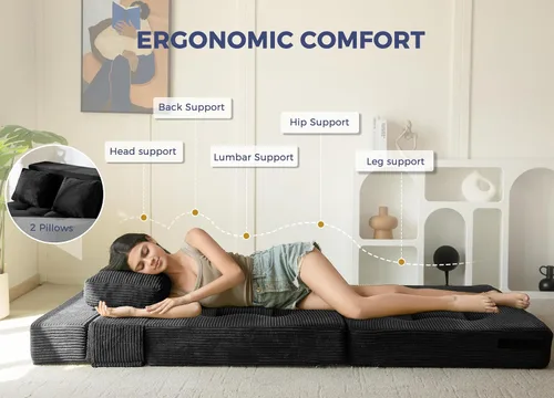 Vista 6 de MAXYOYO - Sofá cama convertible, sofá biplaza plegable con almohada, 4 en 1, sofá plegable copetudo, sofá de espuma para el suelo, silla perezosa