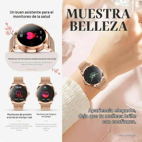 Vista 3 de Reloj inteligente (respuesta/haz llamadas) para mujer, reloj inteligente AMOLED de 1.27 pulgadas para iPhone Android, rastreador de actividad