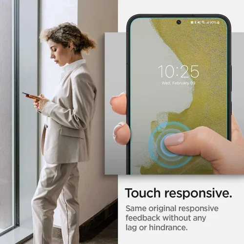 Vista 6 de Spigen Protector de pantalla de vidrio templado [Glas.tR EZ Fit] diseñado para Galaxy S22 [compatible con fundas], paquete de 2 9H Hardness