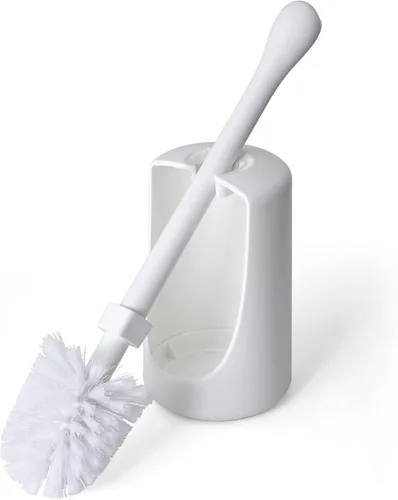 Vista 2 de Copco Escobilla de inodoro con soporte, juego de cepillos de baño de plástico blanco, diseño de fácil liberación, organizador compacto