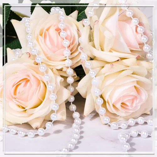 Vista 8 de PAXCOO Guirnalda de perlas blancas, hebras de perlas para decoración de árbol de Navidad, suministros de fiesta de boda