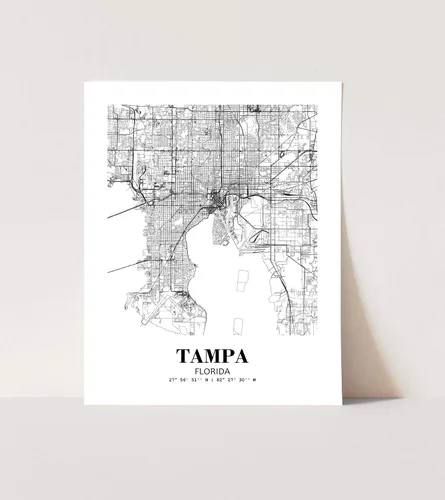Vista 3 de Eleville 8X10 sin marco Tampa Florida Vista de la ciudad Resumen Camino Moderno Mapa Arte Impresión Póster de pared Oficina Decoración del Hogar