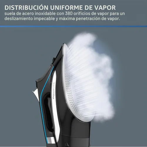 Vista 5 de Rowenta, Plancha de vapor de acero inoxidable Smart Temp para ropa, 380 agujeros de microvapor, planchado de 1725 vatios, apagado automático