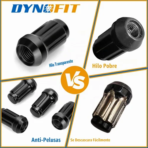 Vista 4 de dynofit Tuercas de rueda de 1/2x20, 4 tuercas de orejeta cromadas negras de 1/2''-20 del mercado de accesorios con 1 llave, asiento cónico/cono