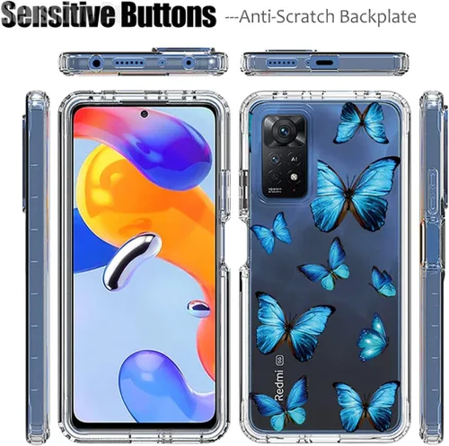 Vista 5 de Funda para Redmi Note 11 Pro 4G/Note 11E Pro con protector de pantalla de vidrio templado, patrón de mariposa transparente de cuerpo completo, funda