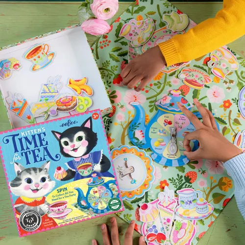 Vista 5 de eeBoo Kitten's Time for Tea Spinner Game, Story Building, 2-4 jugadores