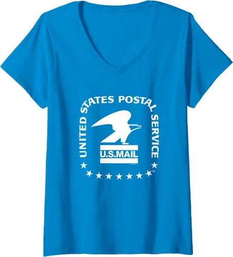 Vista 8 de Camiseta con cuello en V para mujer USPS - US Air Mail Seal, Gris Negro