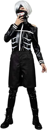 Vista 4 de Kaneki Ken - Disfraz de cosplay de uniforme de batalla conjunto completo con máscara