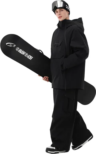 Vista 3 de Chaqueta de esquí para hombre 3L Anorak de snowboard, chamarra de nieve holgada con capucha, impermeable, cortavientos, aislante, para invierno