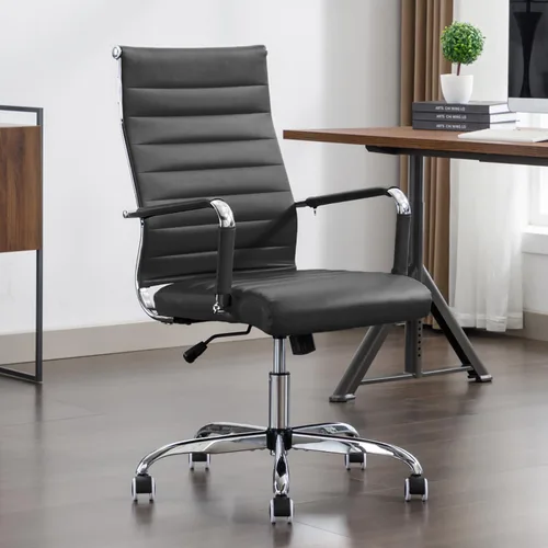 Vista 12 de Silla de escritorio de oficina de cuero, sillas de sala de conferencias con ruedas, silla ejecutiva moderna de respaldo alto, ergonómica, giratoria