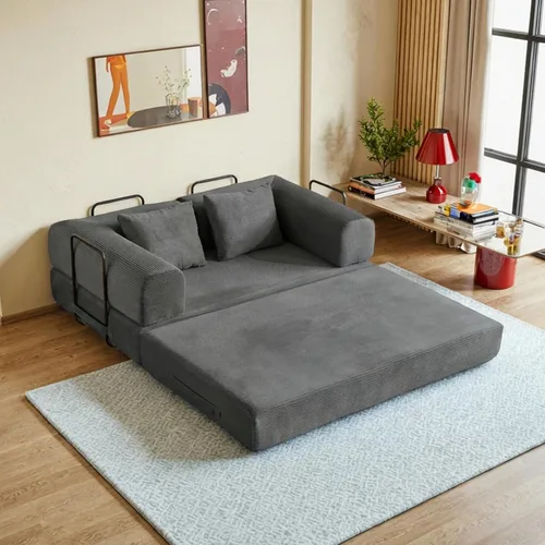 Vista 15 de Sofá Cama Convertible de 59 Pulgadas, Cama de Sofá de Pana Sin Estructura, Sofá Cama Futón Extraíble, Sofá Plegable para Sala de Estar