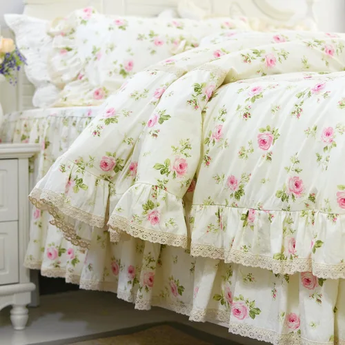Vista 2 de FADFAY Juego de funda de edredón con estampado floral de roseta, juego de ropa de cama de encaje con volantes para niñas, 3 piezas