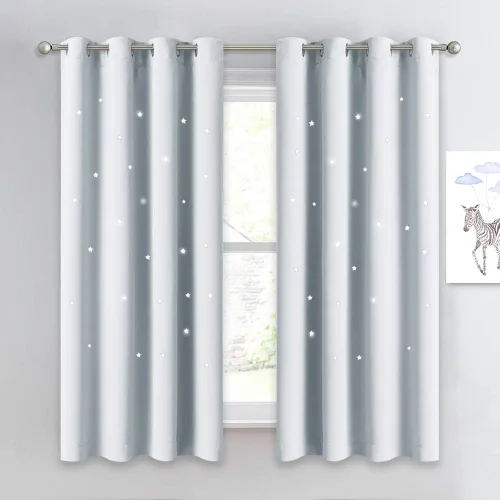 Vista 63 de NICETOWN - Cortinas de oscurecimiento de habitación con estrellas en rosa bebé, de 45 pulgadas de largo para dormitorio de niñas, cortinas